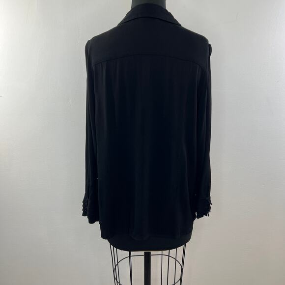 Soft Surrounding Black Top Rayon Layered Sleeve Classic Button-Up Size Large L - Picture 7 of 9